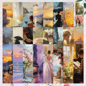 Romantic Vintage Oil Painting Series Bookmark, 24pcs/set Creative Paper Bookmark, Reading Bookmark for Home School Office Dormitory