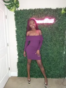 purple off the shoulder dress