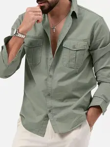 Men's Fall Casual Long Sleeve Shirt, Classic Collar, Dual Chest Pockets Design, Soft Fabric, Perfect for Daily Wear & Outdoor Activities