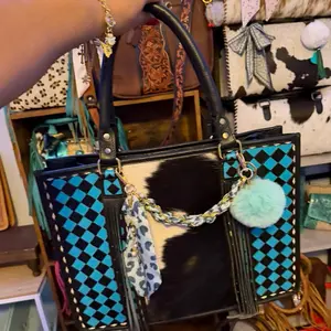 Stylish Checkered Tote Bag with Faux Fur Pom Pom & Chain Strap for Everyday Use double cc