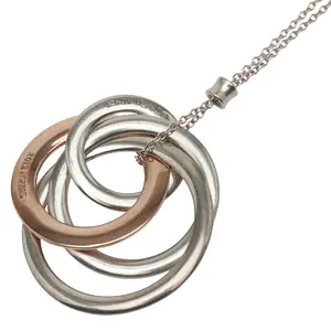 Pre-owned Tiffany & Co. Sterling Silver 925 (Ag925) Small Leather Goods Tiffany Interlocking Circle 4 Link Necklace Silver Rubedo Necklace