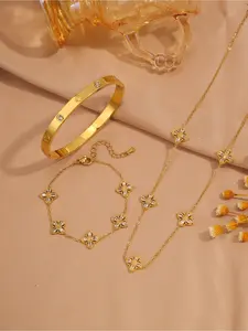 3-piece luxury stainless steel jewelry set, fashionable jewelry set, women's rhinestone decoration, classic wrist accessories, perfect combination, exquisite holiday gift