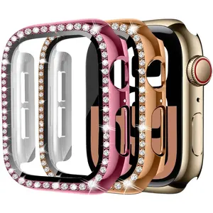 Bling Diamond Apple Watch Case – Protective Cover with Tempered Glass Screen Protector, Shockproof Bumper for Series 4–10 & SE (40–46mm)