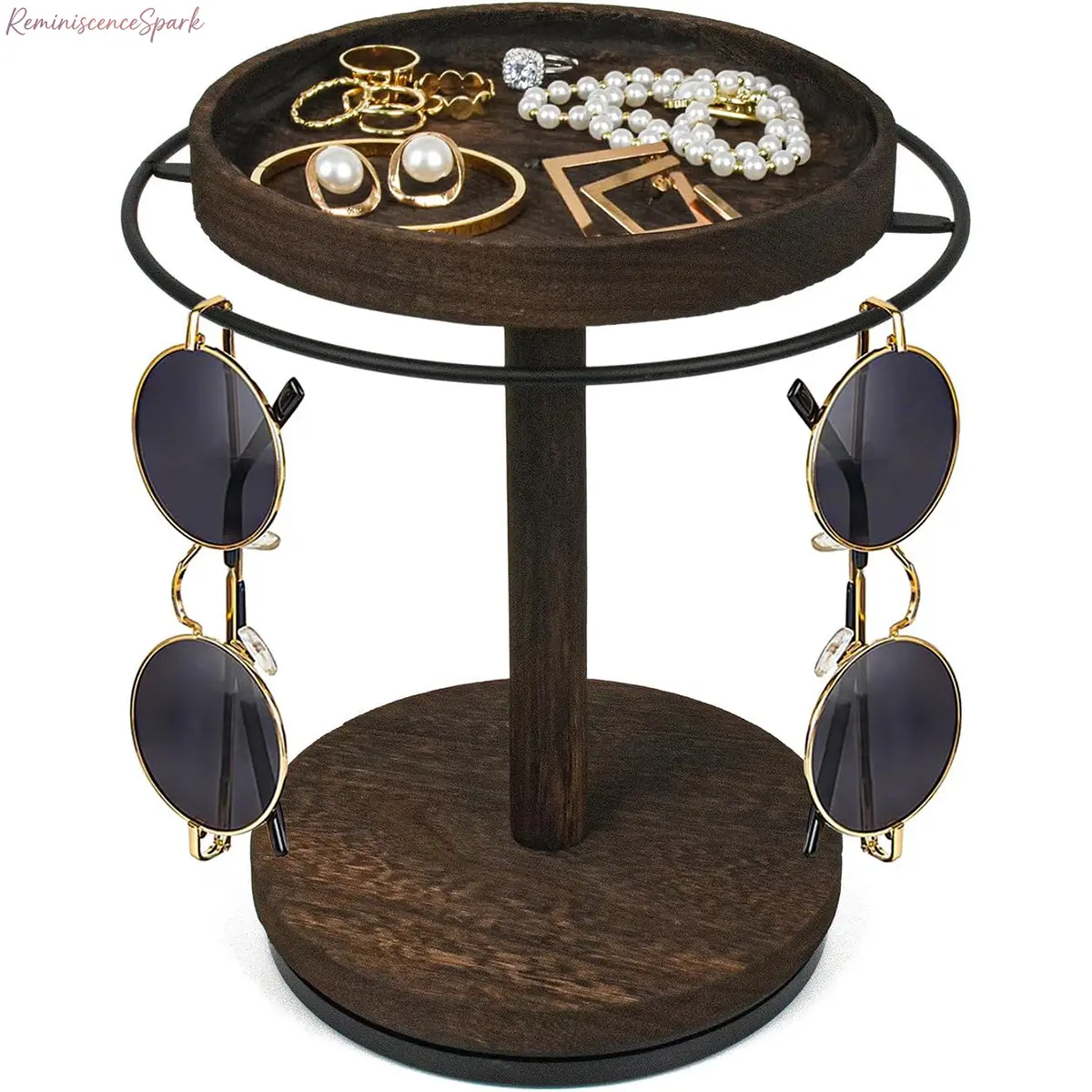 Solid Wood Eyewear Organizer with Eyewear Storage - 360° Rotating, Minimalist Sunglasses Display Stand for Desktops, Dressers, Ideal Gift for Sports & Outdoor Enthusiasts