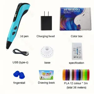 3D Printing Pen Set,   8-piece set  Includes 3D printing pen, Type-C charging cable, charging head, base, picture album and 36 meters of PLA consumable material. Creative DIY children's gift, New Year gift, birthday gift, DIY gift  Children's Toy