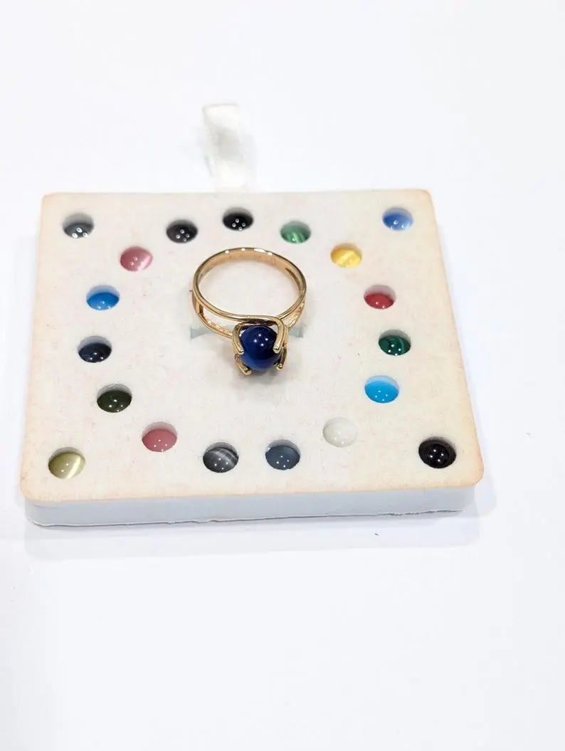 UNCAS Interchangeable 20 Glass Gemstone Balls Ring Size 8 1/2 Unique Mystical Meaning Gemstone Ring Gold Plated Vanderbilt Hallmarked