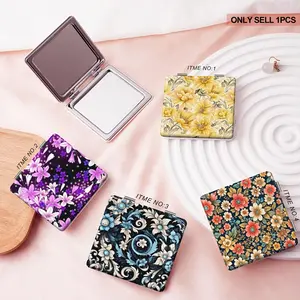 National color charming hundred flowers portable makeup mirror, convenient folding PU small mirror, mini handheld makeup mirror, suitable for daily birthdays, graduation gifts, and giving to mothers, daughters, and girlfriends, Foldable Mirror