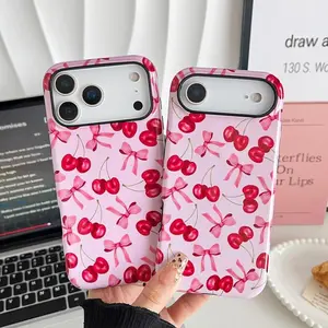 Cute pink bow and cherry blossom pattern phone case compatible with iPhone 17/16/15 Pro Max trendy iPhone 16 Plus, and 13/14 models. Double-layer design provides durable drop protection Perfect as a birthday gift for your girlfriend or for personal use
