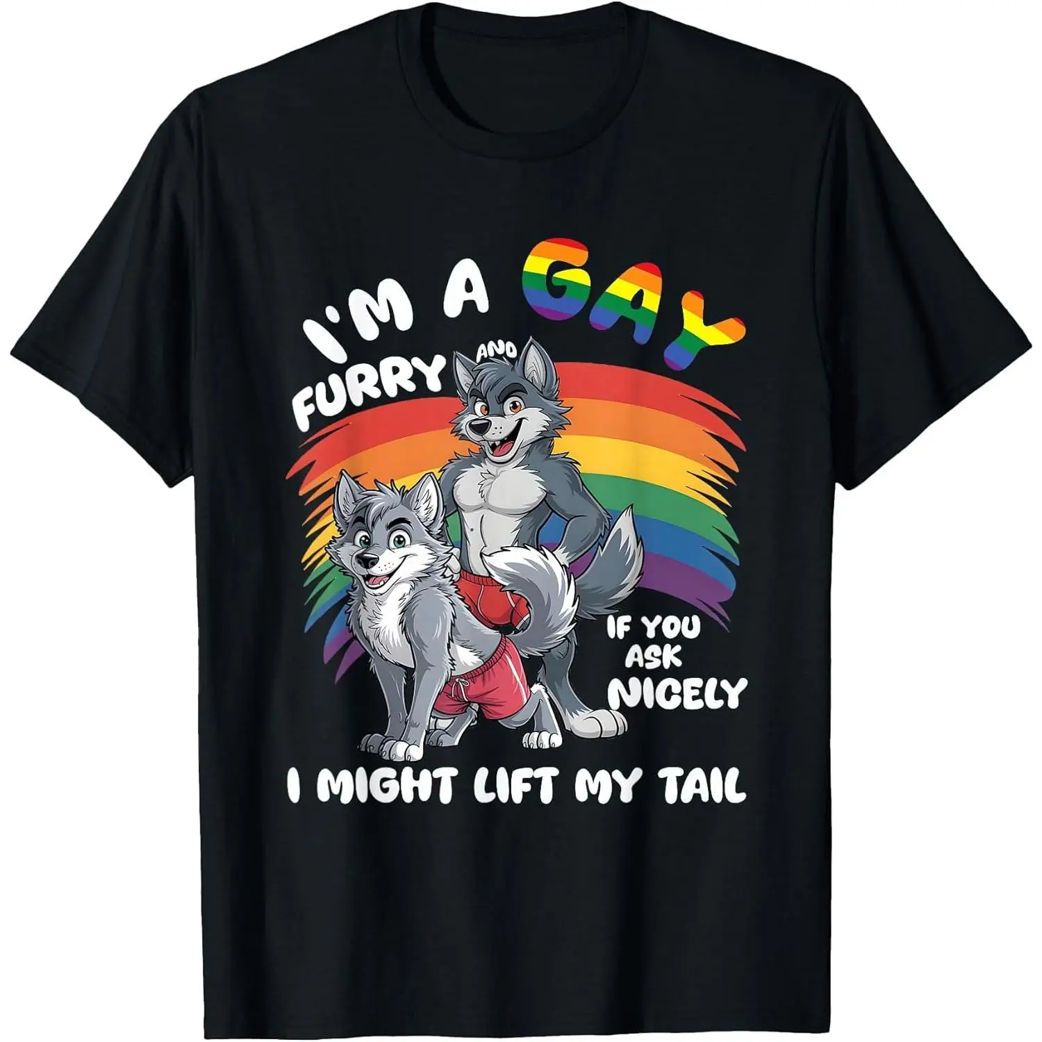 Men's Casual Tee with Original Gay Furry Rainbow Fox Prints - Fitted Style in a Soft Breathable Cotton Blend Fabric for LGBTQ Pride, Tshirt, Top