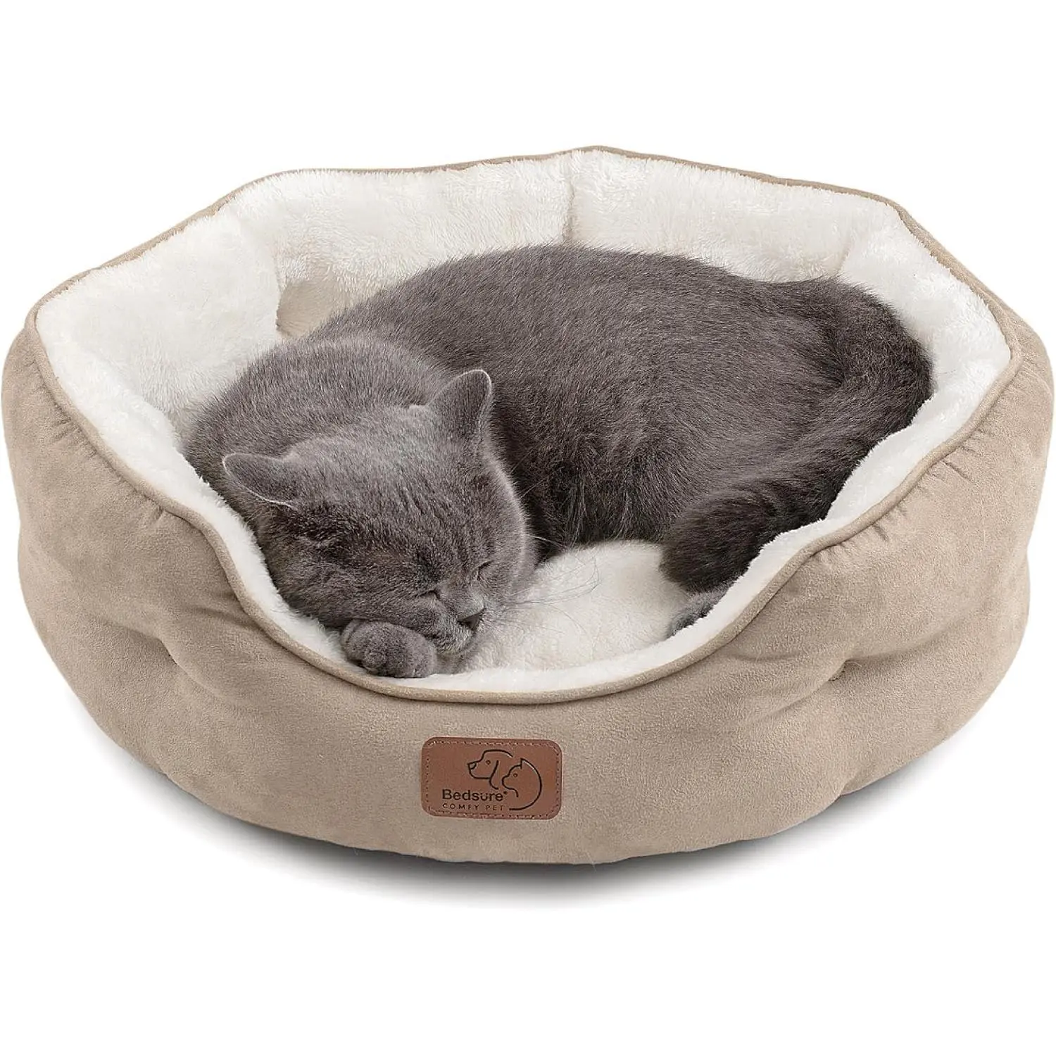 Bedsure Small Dog Bed Washable,Round Cat Beds for Indoor Cats,20in Camel | Soft Plush Pet Bed,Dog Beds for Small Dogs for Puppy and Kittens,Anti-Slip Bottom,Easy to Clean