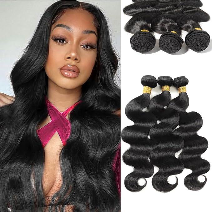12A Human Hair Bundles 18 20 22 Inch Body Wave Bundles Human Hair 100% Unprocessed Brazilian Virgin Weave Bundles 3 Bundles Real Natural Black Wavy Human Hair Extensions 1B Bundles for Women