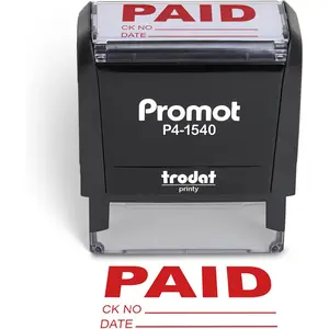 Paid Stamp Self Inking Stamp - Paid Stamp for Office, Accounts Payable Stamp w/Check Number and Date - Rubber Stamps for Retail Use, Red Ink Self Inking Stamp for Business Supplies