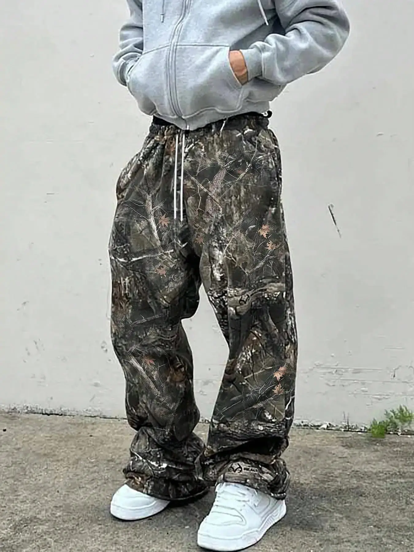 Men's Y2K Camo Stretch Cargo Pants, Vintage Branch Print, High Street Loose Fit, Streetwear Hip Hop Style, All Seasons Wear