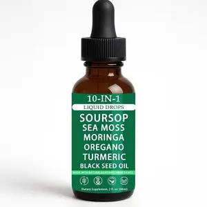 GraviGlow Soursop Natural Drops - 10-in-1 Soursop Extract Liquid Drops with Sea Moss, Moringa, Turmeric Oil, Black Seed Oil, Oregano for Overall Health, Joint Support, Vegan, Non-GMO 2 Fl Oz