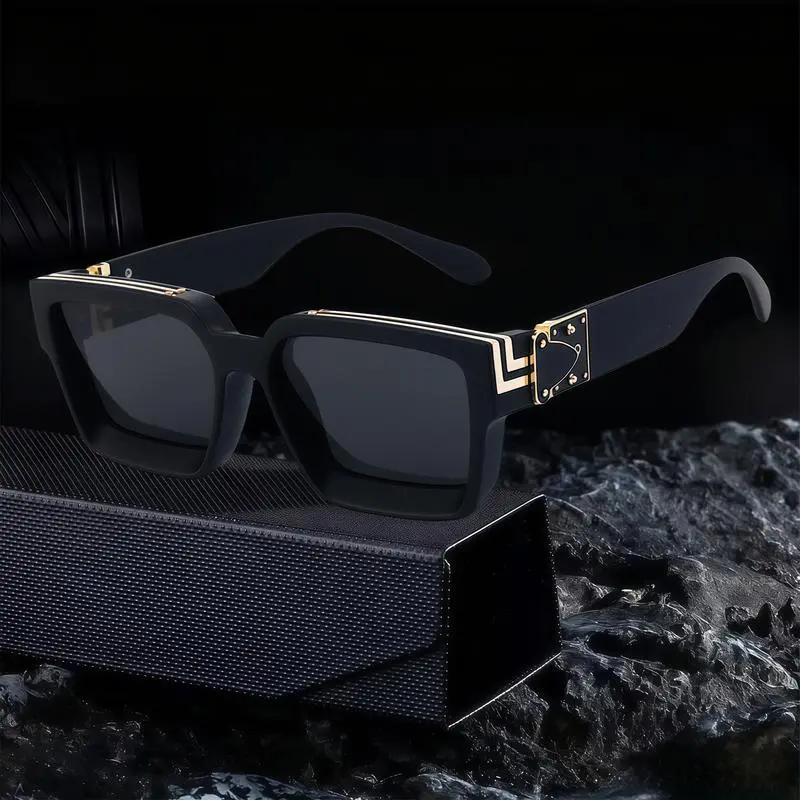 Men's Millionaire Style Chic Full Rim Sunglasses - Trendy Oversized Statement Frame with Gold Accents, Lightweight Titanium UV-Protection Lenses, Anti-Glare Eyewear for Casual/Formal All-Day Comfort, Men's Sunglasses
