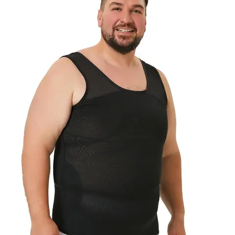 Men's Plain Contrast Mesh Shapewear Tank Top, Tummy Control Slimming Vest, Waist Trainer Vest, Shaper for Men, Slimming Underwear for Daily Wear, Body Shaping Top, Shaping Waistwear