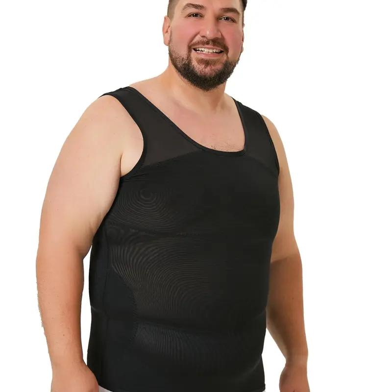 Men's Plain Contrast Mesh Shapewear Tank Top, Tummy Control Slimming Vest, Waist Trainer Vest, Shaper for Men, Slimming Underwear for Daily Wear, Body Shaping Top, Shaping Waistwear