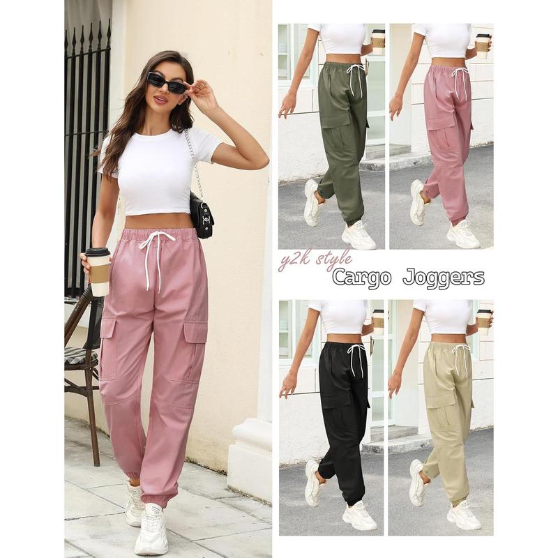 Teen Girls & Women's Pink Cargo Pants Baggy Elastic Waist Drawstring Joggers for Casual Work Wear Y2K Streetwear Bottoms