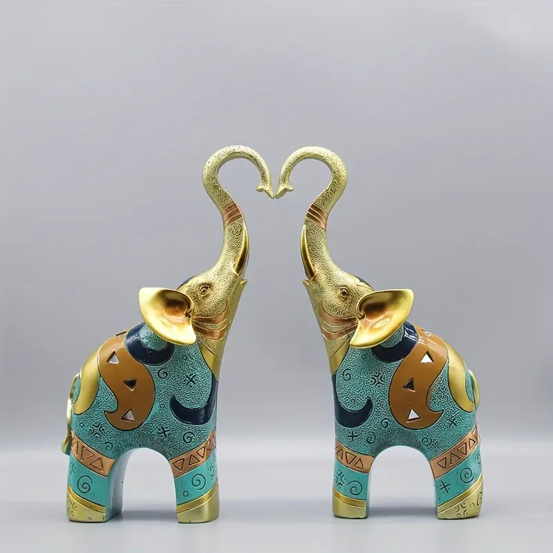 [Elephant Statue Home Decoration] 2PCS Lucky Elephant Home Decoration, Large Golden Elephant Statue Home Decoration, Elephant Statues And Statues Room Ornaments Polychrome