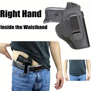 A classic black genuine leather IWB holster, suitable for concealed carry, with a buckle closure, compatible with Ruger EC9, LC9S, LC380, SR22, SR9C, SR40C, MAX 9, Security 9 Compact, and similar-sized pistols