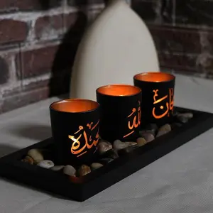 Islamic Themed Candle Holder, Vintage Candle Stand, 1 Set Including 3 Counts Desktop Decorative Candle Holder without Candle, Home Decor for Home Office Party, Ornaments, Gift, Halloween
