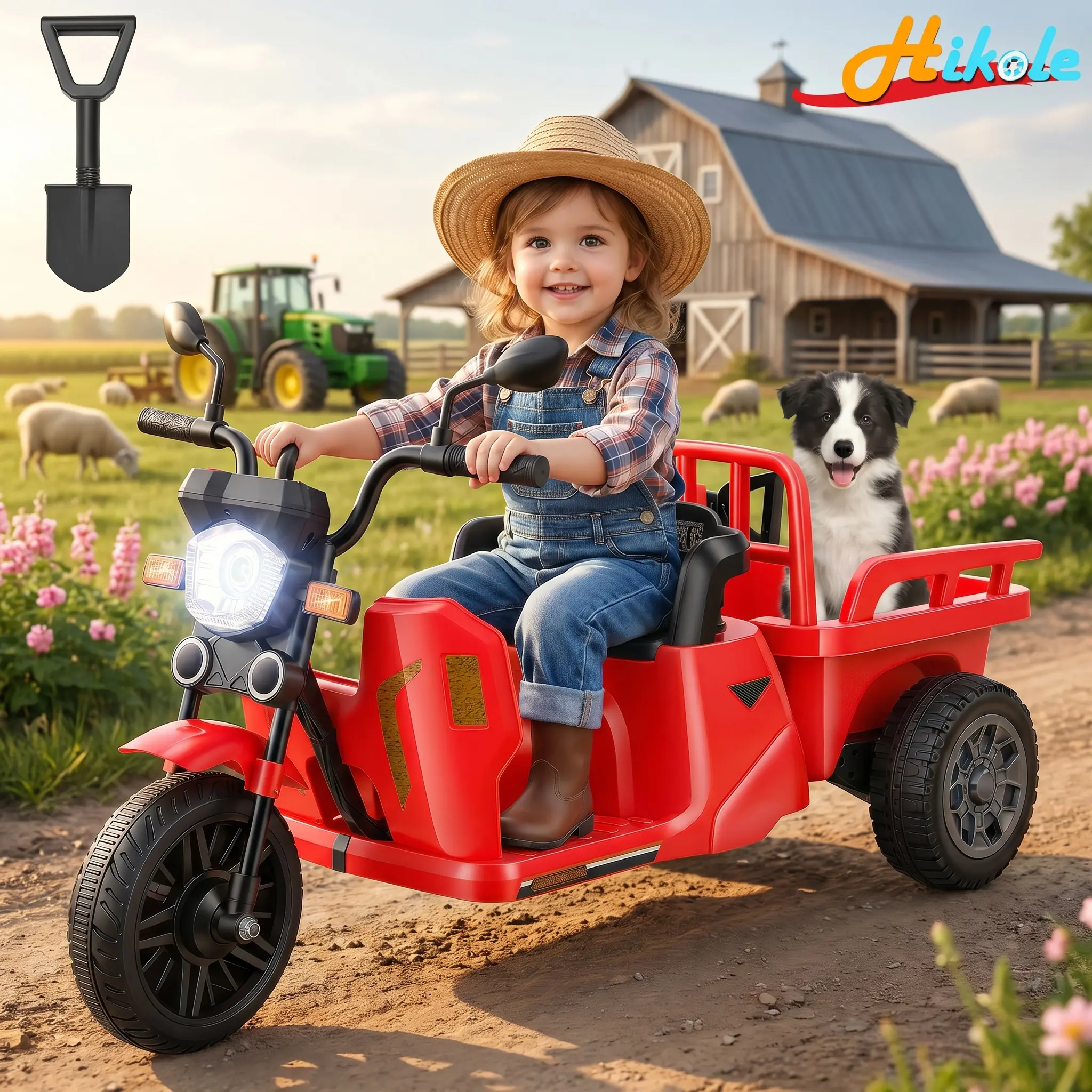 Hikole 12V Kids Cargo Trike Ride-On Toy, Rear Dump Bed, Music, Dual Motors, Backyard Helper Electric Tricycle for Ages 3-8，Electric Kids Tricycle with LED Lights，RED，tiktokshopbacktoschool，glowup，SohoChic