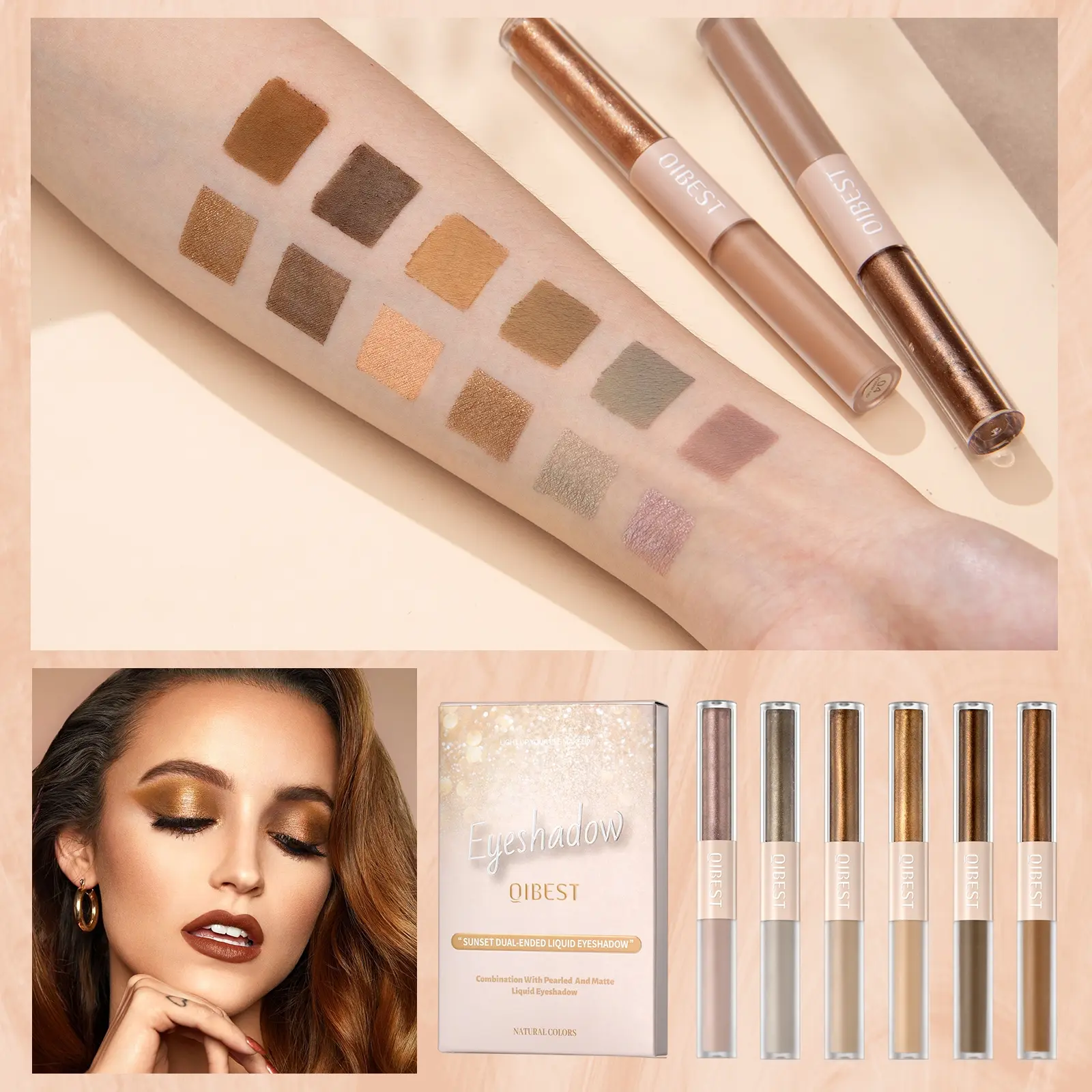 Dual-Head Eyeshadow Set, Pearl Matte Fine Glitter Liquid Eye Shadow Kit, Natural Highlight High-Gloss Eye Shadow Liquid 6 Colors Set, Glitter Shimmer Eyeshadow