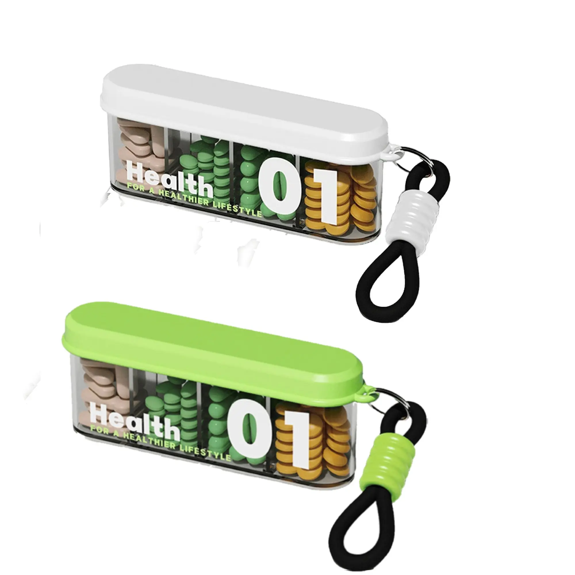 2PCS Portable Pill Dispenser with 4 Compartments, Travel Pill Bottle Organizer with Strong Seal，Anti-Mix Supplement Organizer，Pill Box Case with BPA-Free，Pill Container with Wide Opening Design