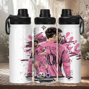 1pc 20oz Messi Theme Stainless Steel Insulated Water Bottle, Drinkware Tumbler, Football Lover Gift, Soccer, Large Capacity Thermal Flask, Portable Handle, Multi-Use Cup