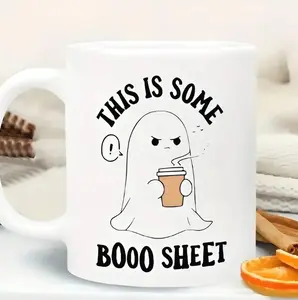 BNB – This Is Some Booo Sheet Ceramic Mug 11oz/15oz, Spooky Season Mug, Funny Ghost Halloween Coffee Cup Gift for Besties Coworker Colleague Workmates on Halloween Christmas, Hilarious Office or Home Office Drinkware Reusable And Washable Coffee Cup