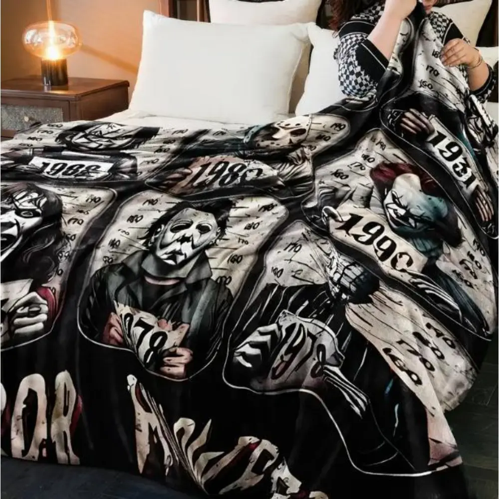 Horror movie throw blanket is soft and cozy, perfect for home office or picnic decoration for Halloween