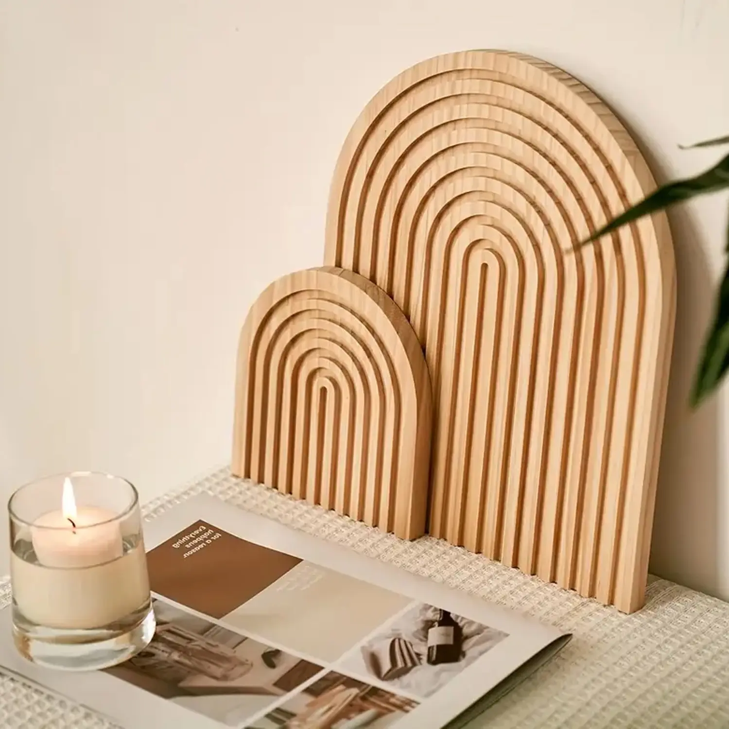 2pcs Boho Wooden Rainbow Arches Home Decor Set, Natural Wood Grain, Living Room, Bedroom, Kitchen, Office Shelf & Table Decor, Pine Material, Decorative Home Ornament, Home Decor Ornaments, Decoration Items