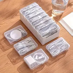 Cable Management Box Set, Includes 7 Flip-Top Small Boxes and 1 Large Box, Wireless Charging Earphone Organizer, Compartment, Office Home Use, Gift Idea