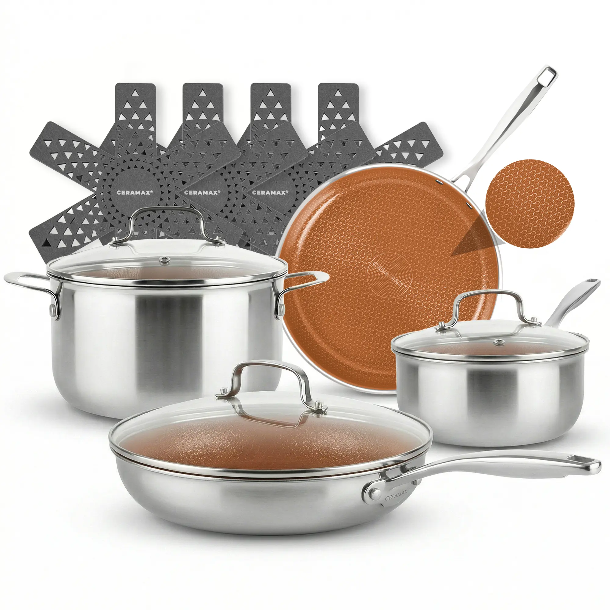 Ceramax Hybrid 12 Piece Tri-Ply Stainless Steel Ceramic Etched Cookware Set Ceramax Hybrid 12 Piece Tri-Ply Stainless Steel Ceramic Etched Cookware Set