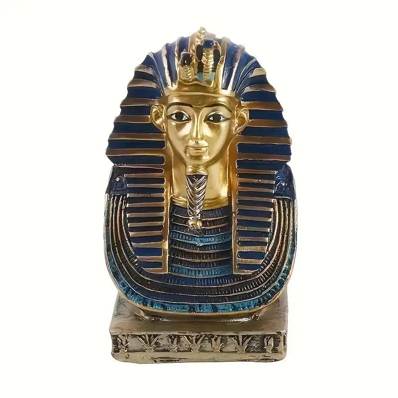 Egyptian Pharaoh Statue with Gold Mask, Deep Blue Stripes, Home Office Museum Decor, Home Decor Sculptures, Decorative Sculpture, Desktop Display, Historical Collectible Resin Sculpture, Figurines for Collectors, Figurine, Statue Figurines, Egyptian Art