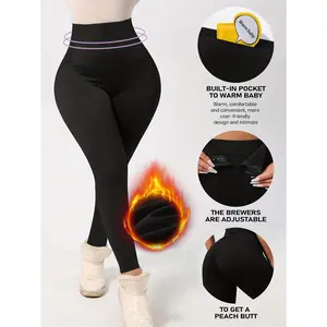 High-Waisted Fleece-Lined 1pc Women's Tummy Control Yoga Pants - Solid Color, Built-in Pocket, Adjustable Hem, Zip Detail, 240g/m² Weight leggings