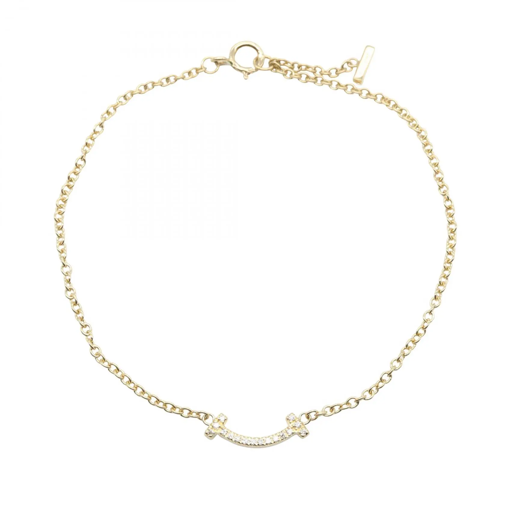 Pre-owned Tiffany & Co. 18K Yellow Gold (Au750) Small Leather Goods T Smile Mini Au750 Diamond Bracelet
