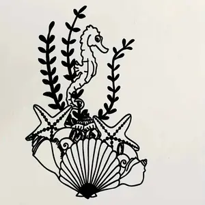 Sea Horse & Starfish & Shell Design Wall Art, Metal Wall Decor, Wall Hanging Decor for Home Living Room Bedroom Office, Home Decor, Poster