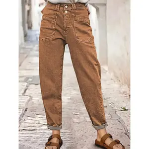 Women'S Stretch Mid Rise Straight Jeans - Olive Green Buttoned Buttoned Buttoned Closure Belt Loops Slash Pockets Four Seasons Jeans For Casual & Semi Formal Occasions Women'S Baggy Pants Women'S Jeans Street Fashion Women'S Pants Machine Washable