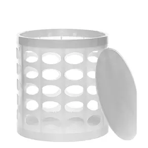 212 MAIN Round Plastic Storage Stool - 16x17 in UV Resistant Outdoor Ottoman with Oval Holes, White, Requires Assembly