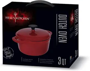 Hell's Kitchen Cast Iron Nonstick, 3 QT-Red-Dutch Oven, 3QT,