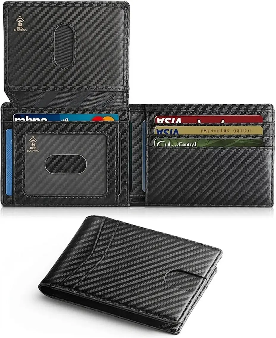 Men’s Slim RFID Blocking Bifold Wallet 2 ID Window Card Holder Black.