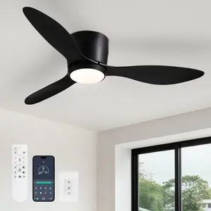 42" Ceiling Fan with Lights Remote/APP Control Low Profile Flush Mount Ceiling Fan with Light, Quiet Reversible Motor, 3CCT Dimmable LED, Modern Ceiling Fans for Bedroom (BLACK/WHITE)