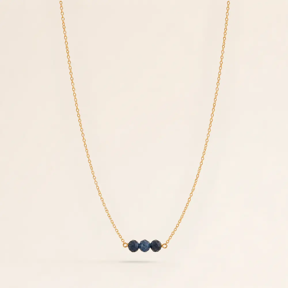 September Birthstone Three Gem Necklace with Faceted Sapphires