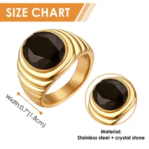 OIDEA Black Crystal Stone Stainless Steel Men's Ring Wide Band Statement Ring Gift, Crystal Rings, Anti-Rust Steel Rings
