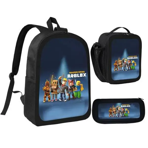 2026 New Roblox 3-Piece Set - Cartoon Anime Pencil Case, Portable Lunch Bag, Large Capacity Wear-Resistant Breathable School/Travel Backpack (Geek Style), Large Capacity Backpack