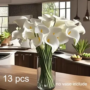 13 pcs Real Touch PU Calla Lilies, Artificial Flower Bouquet, Decorative Flowers, Home Decoration Bouquet, Faux Flowers for Indoor Outdoor Living Room Decor, Ideal for Wedding, Valentine's Day, Mother's Day & Spring Arrangement, No Vase Included
