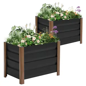 2 Pack Aluminum Raised Garden Bed with Legs, 24x16x18 in Outdoor Metal Elevated Planter Box with Drainage Holes for Garden, Patio, Balcony, Backyard Vegetable & Flower Planting, Grey