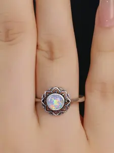 Geometric Oval Rings for Women & Girls Synthetic Opal Inlay Fashion Luxury Design Solitaire Engagement Ring Daily Wear Jewelry Accessory for All Seasons