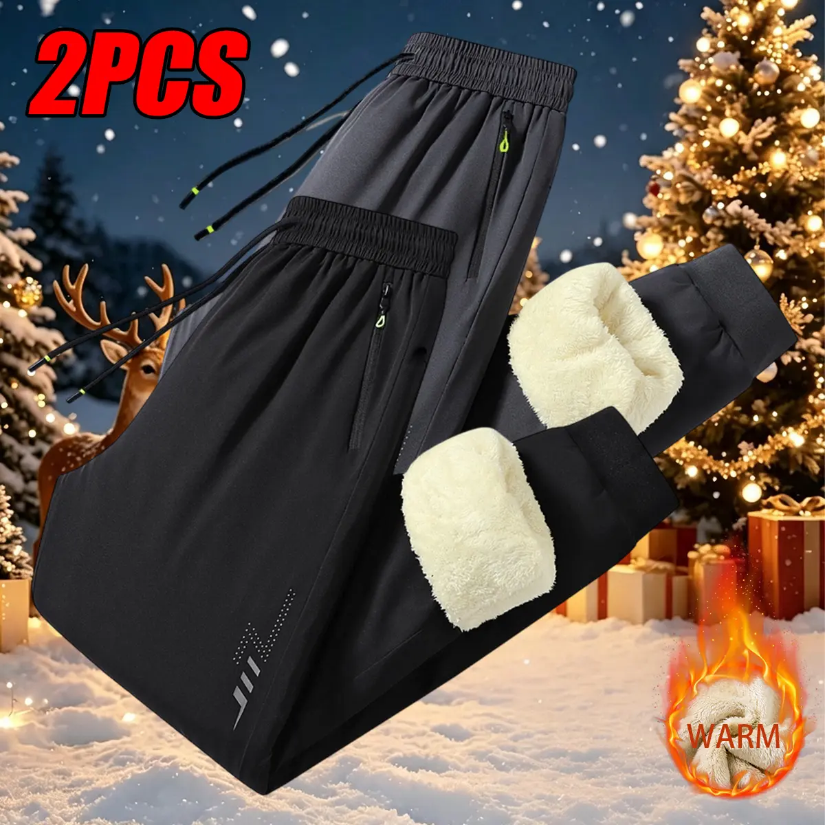 Men’s 2-Pack Comfortable Fleece-Lined Casual Jogger Pants – Thick, Warm for Autumn/Winter, Waist-Cinching Drawstring & Pockets, Lightweight Men’s Fleece Cuffed Pants